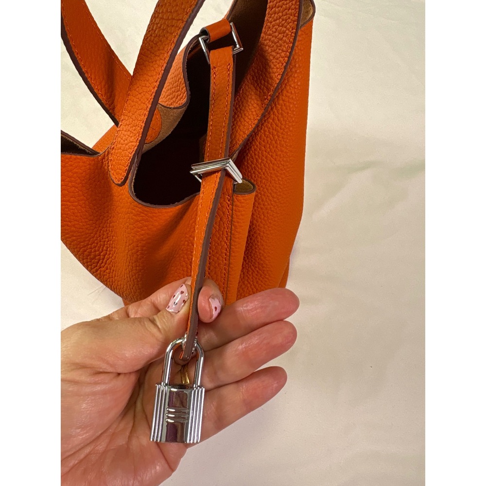 Tiffany & Fred Paris Bucket Bag Small Orange Leather Quiet Luxury Bold Old Money - Picture 13 of 14